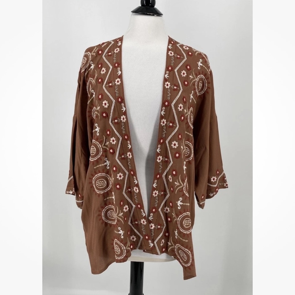 J Jill Womens OS Embroidered Kimono Open Front Cardigan One Size